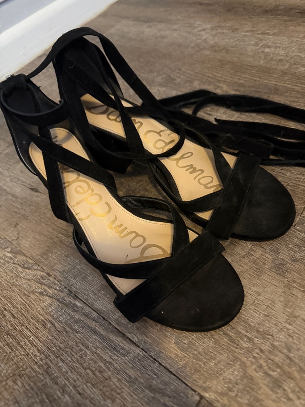 Sam Edelman Black Suede Lace-Up Heeled Sandals